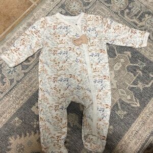 Shabby Chic White and Brown Footies One Piece